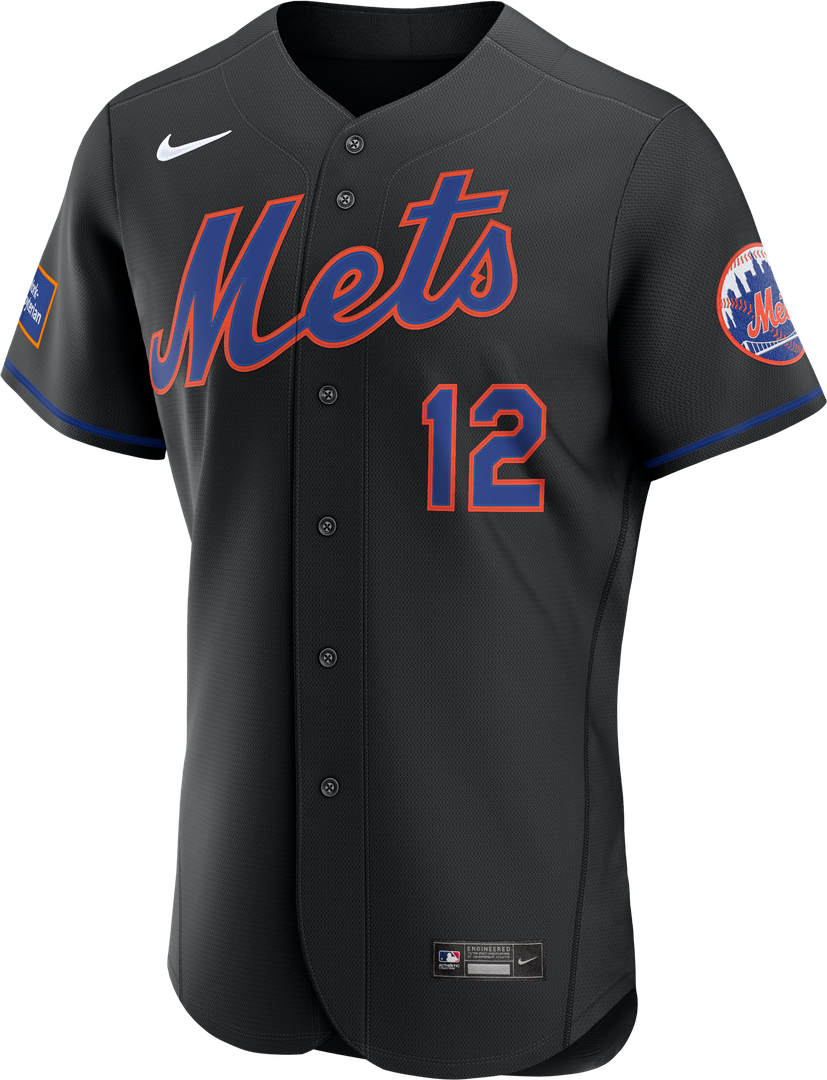 New York Mets Francisco Lindor Black Alternate Authentic Sponsor Patch Baseball Jersey | MLB Baseball Jersey