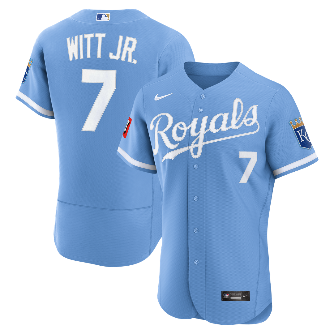 Kansas City Royals Bobby Witt Jr. Light Blue Alternate Authentic Sponsor Patch Baseball Jersey