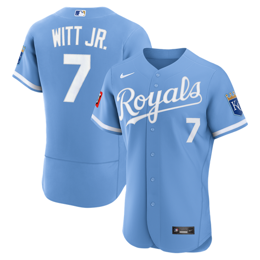 Kansas City Royals Bobby Witt Jr. Light Blue Alternate Authentic Sponsor Patch Baseball Jersey