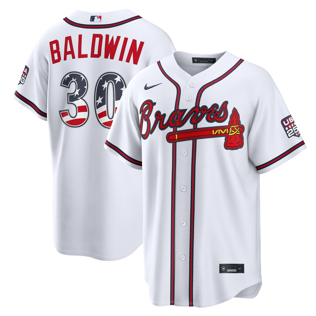 Fourth of July Men's Atlanta Braves Drake Baldwin White USA 250 Stadium Baseball Jersey