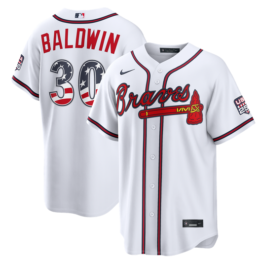Fourth of July Men's Atlanta Braves Drake Baldwin White USA 250 Stadium Baseball Jersey