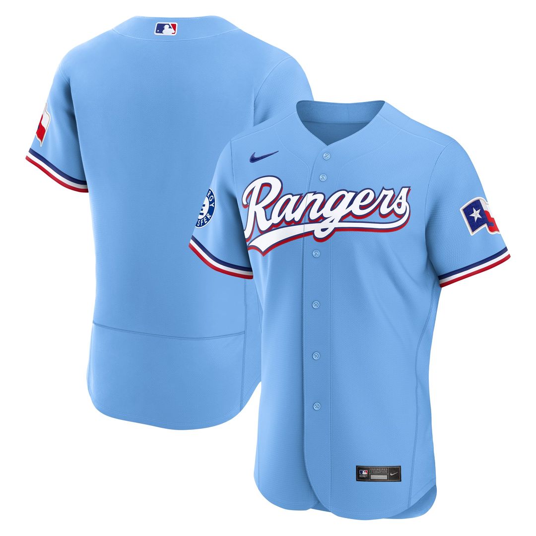 Texas Rangers Light Blue Alternate Sponsor Patch Authentic Baseball Jersey