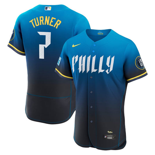 Philadelphia Phillies Trea Turner Navy City Connect Authentic Sponsor Patch Baseball Jersey