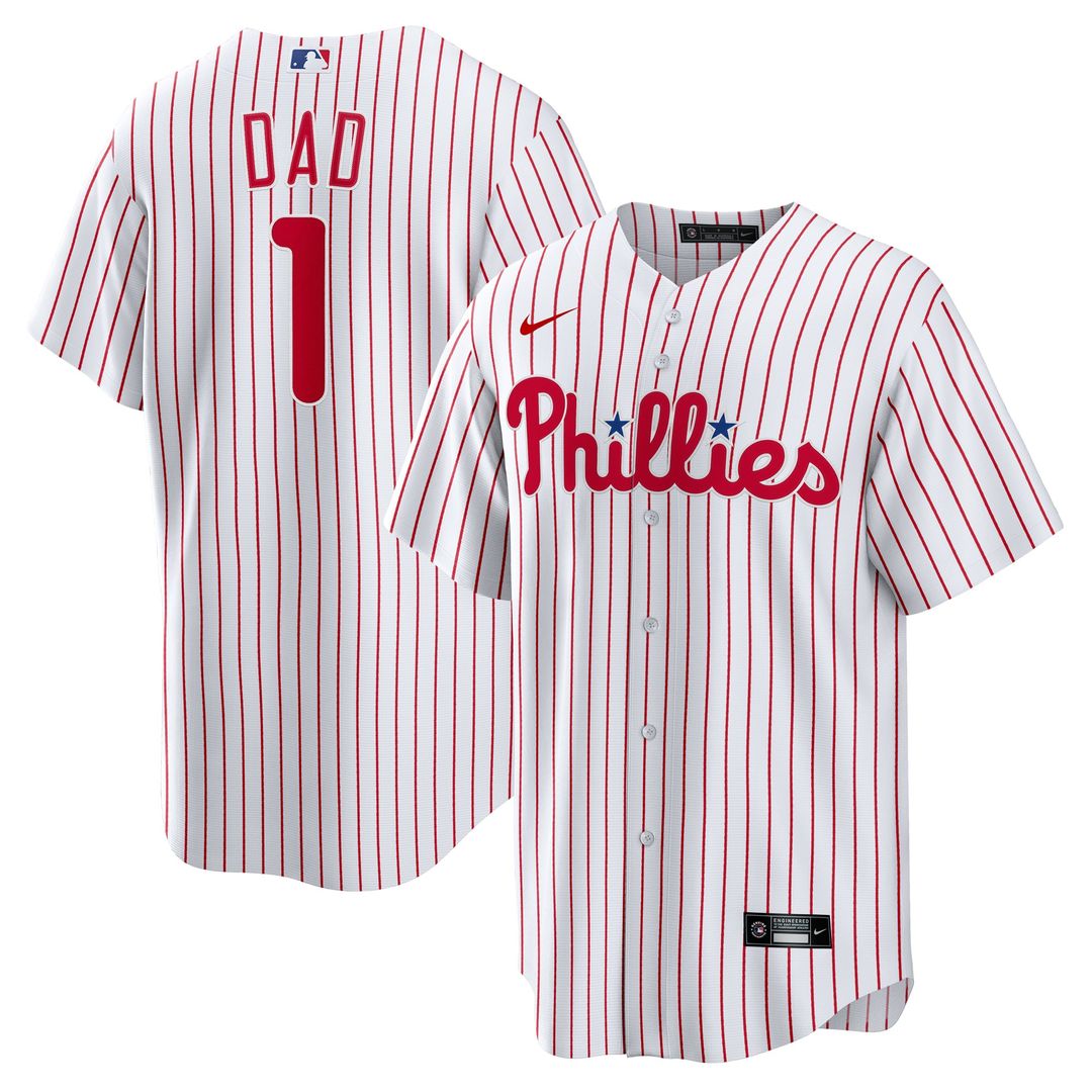 Philadelphia Phillies White #1 Dad Home Replica Baseball Jersey