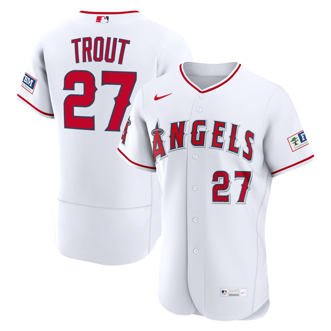 Los Angeles Angels Mike Trout White Home Authentic Sponsor Patch Baseball Jersey