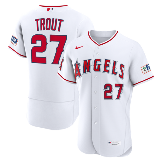 Los Angeles Angels Mike Trout White Home Authentic Sponsor Patch Baseball Jersey