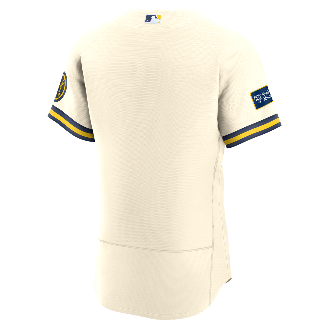 Milwaukee Brewers Cream Home Sponsor Patch Authentic Baseball Jersey | MLB Baseball Jersey