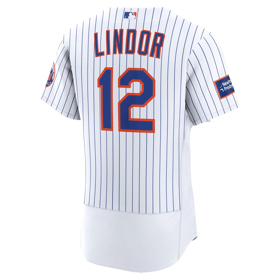 New York Mets Francisco Lindor White Home Authentic Sponsor Patch Baseball Jersey | MLB Baseball Jersey