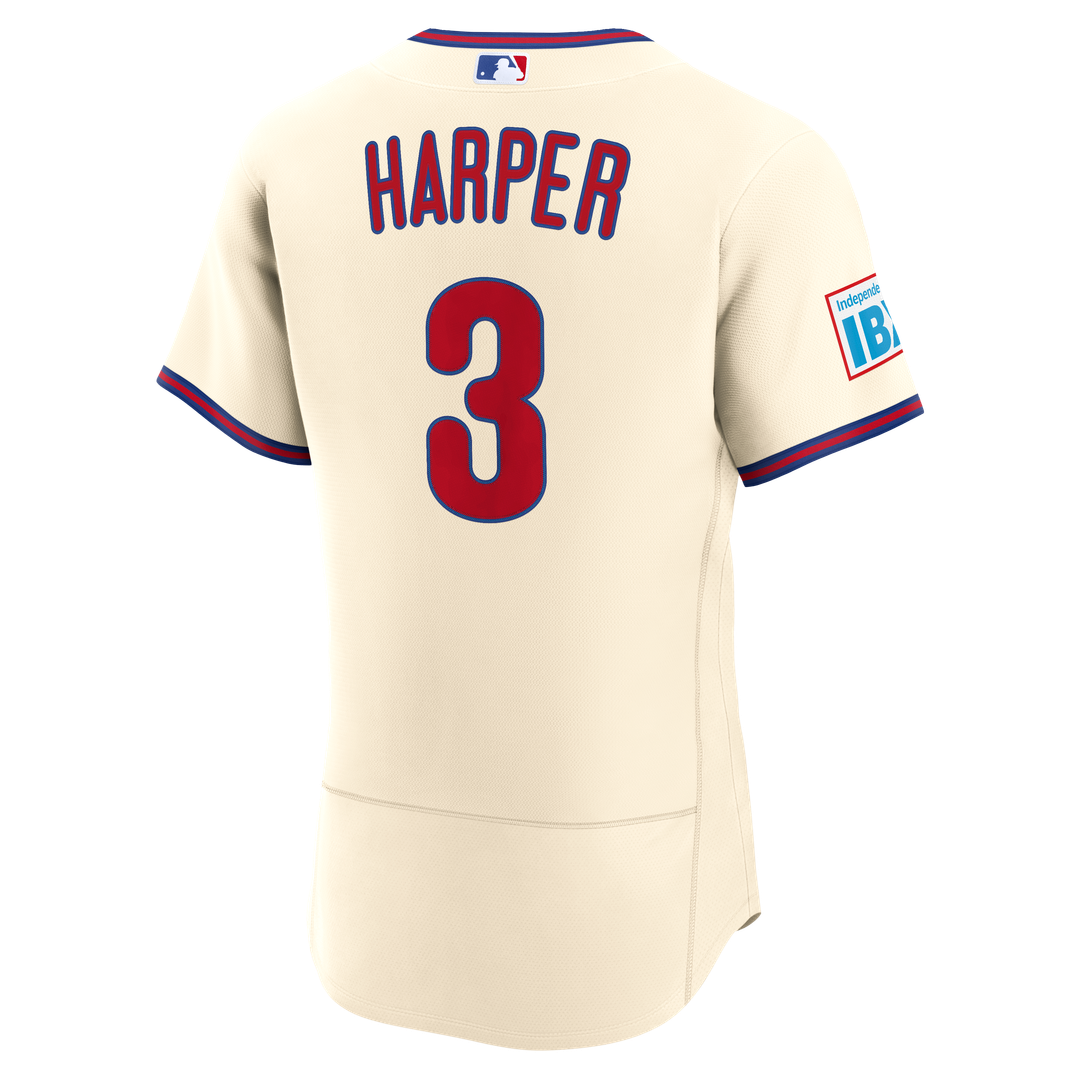 Philadelphia Phillies Bryce Harper Cream Alternate Authentic Sponsor Patch Baseball Jersey | MLB Baseball Jersey