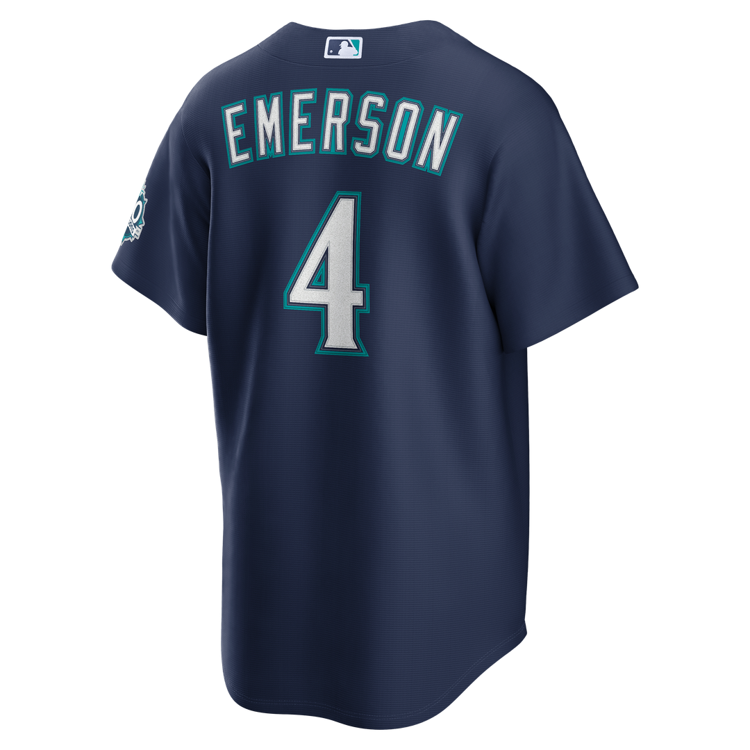Seattle Mariners Colt Emerson Navy Road 50th Season Anniversary Patch Stadium Baseball Jersey | MLB Baseball Jersey