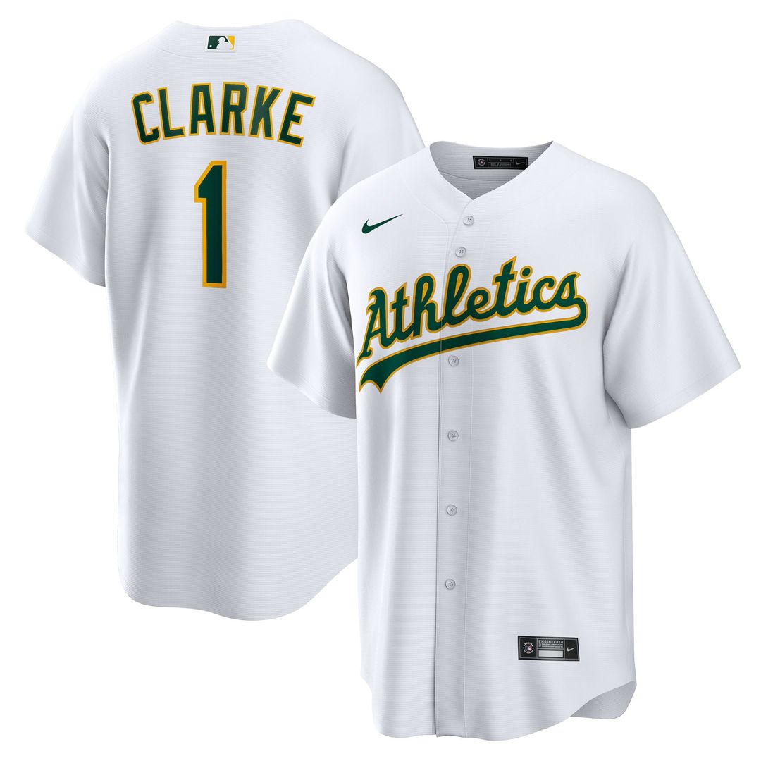 Athletics Denzel Clarke White Home Replica Baseball Jersey