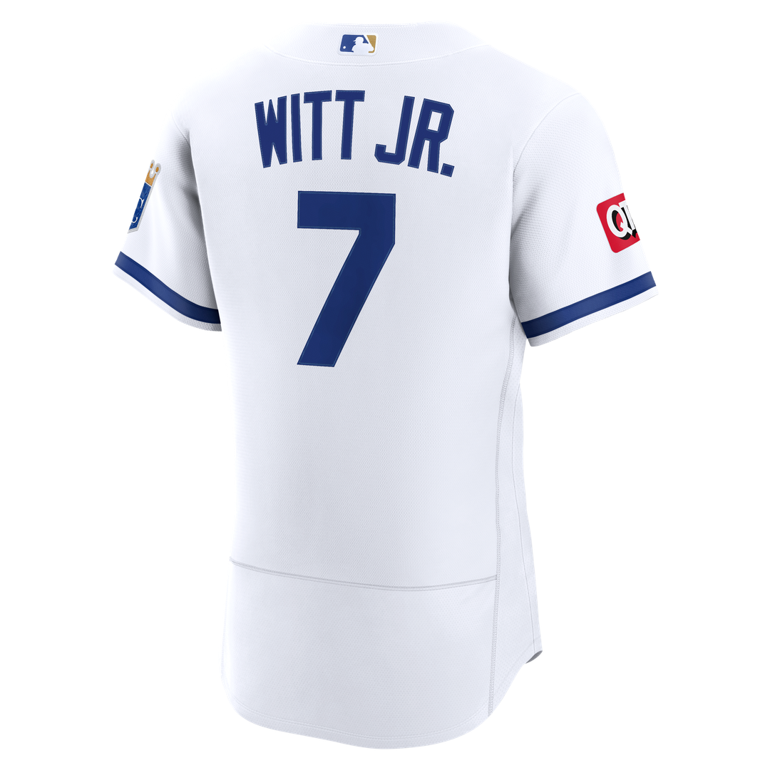 Kansas City Royals Bobby Witt Jr. White Home Authentic Sponsor Patch Baseball Jersey | MLB Baseball Jersey
