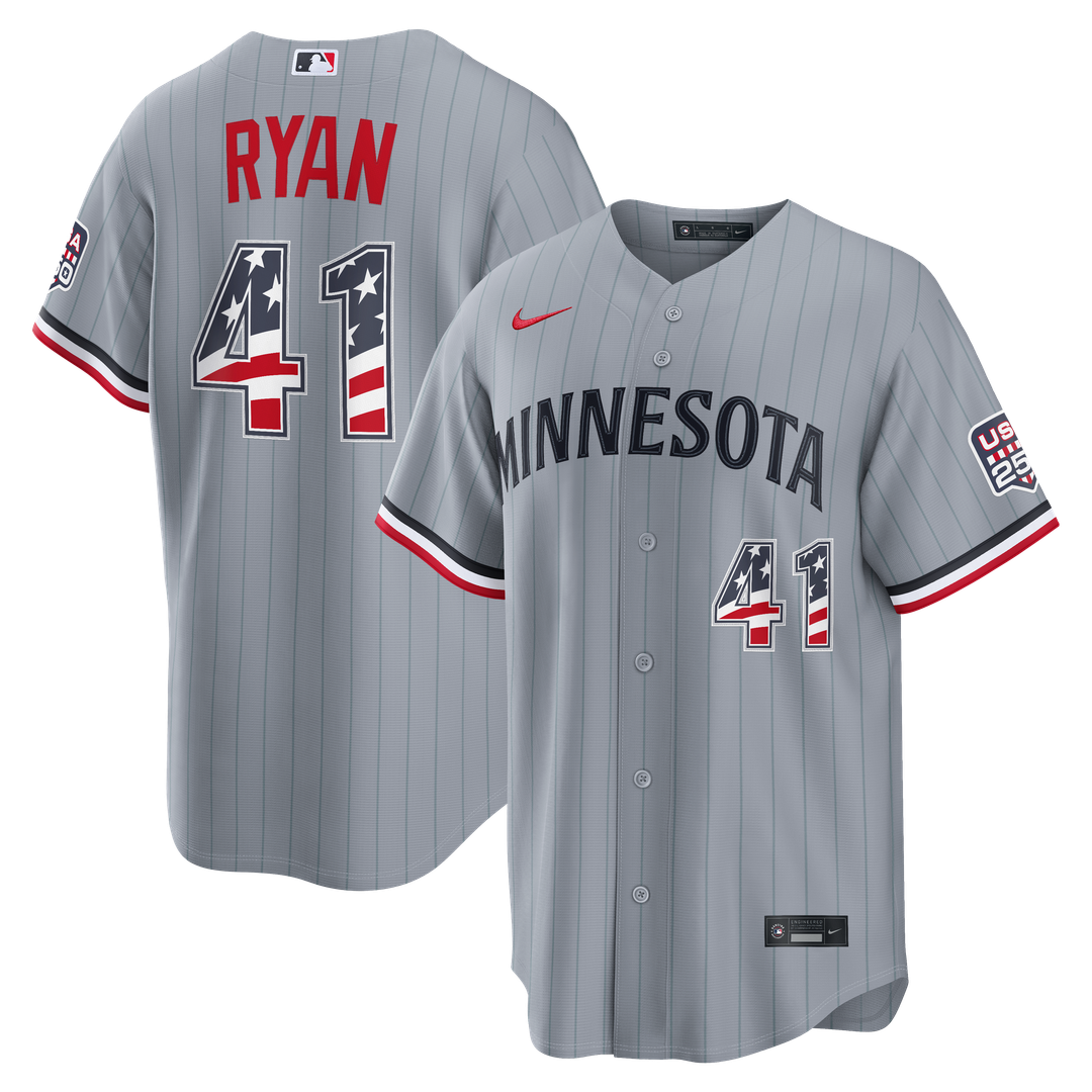 Fourth of July Men's Minnesota Twins Joe Ryan Gray USA 250 Stadium Baseball Jersey