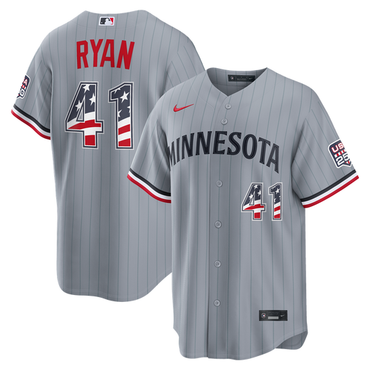 Fourth of July Men's Minnesota Twins Joe Ryan Gray USA 250 Stadium Baseball Jersey