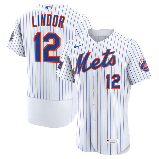 New York Mets Francisco Lindor White Home Authentic Sponsor Patch Baseball Jersey