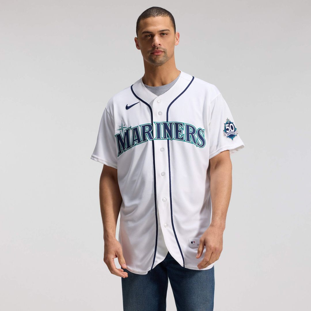 Seattle Mariners White 50th Anniversary Patch Home Authentic Baseball Jersey | MLB Baseball Jersey