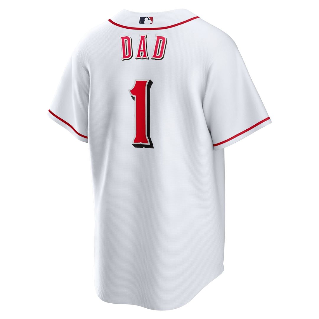 Cincinnati Reds White #1 Dad Home Replica Baseball Jersey | MLB Baseball Jersey