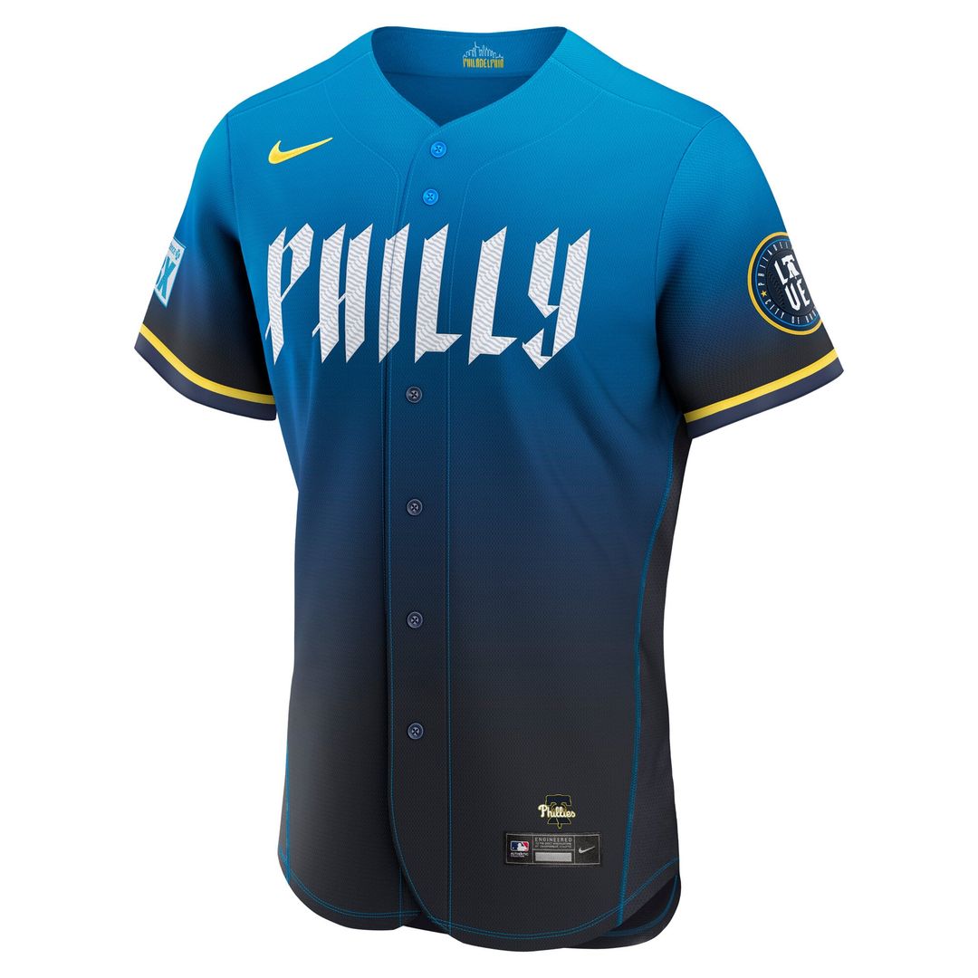 Philadelphia Phillies Trea Turner Navy City Connect Authentic Sponsor Patch Baseball Jersey | MLB Baseball Jersey