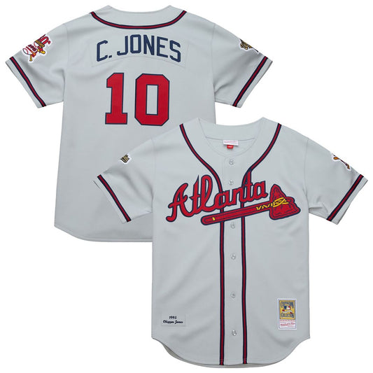 Atlanta Braves Chipper Jones Gray 1995 Throwback Authentic Baseball Jersey