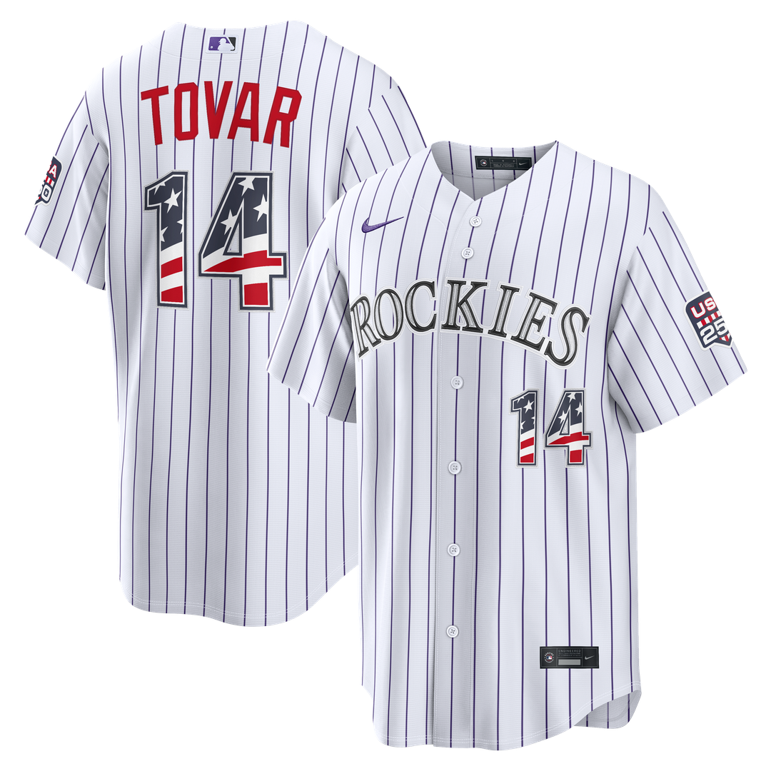 Fourth of July Men's Colorado Rockies Ezequiel Tovar White USA 250 Stadium Baseball Jersey