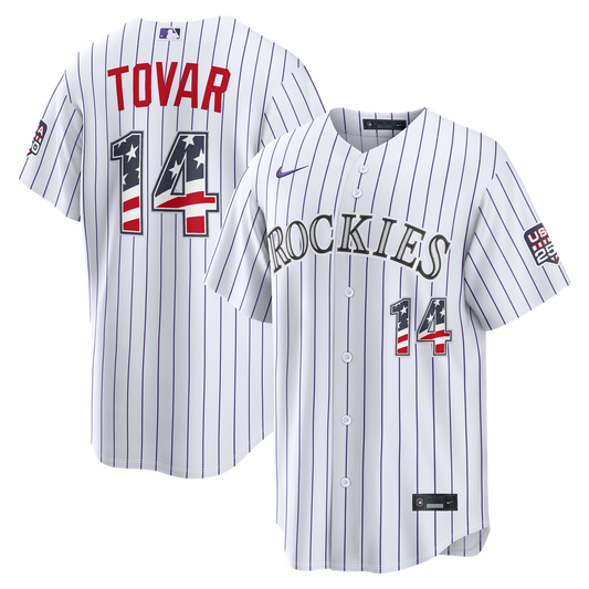 Fourth of July Men's Colorado Rockies Ezequiel Tovar White USA 250 Stadium Baseball Jersey