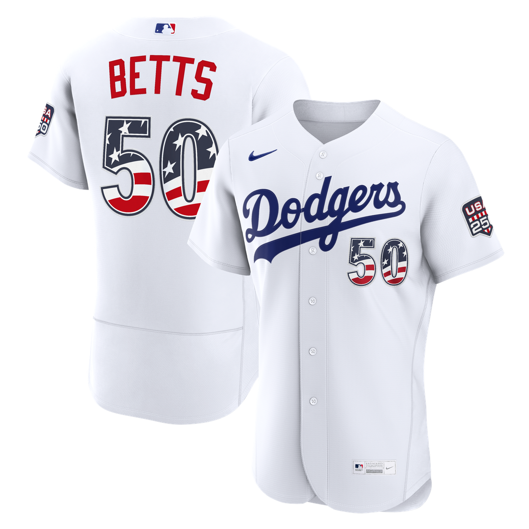 Fourth of July Men's Los Angeles Dodgers Mookie Betts White USA 250 Authentic Baseball Jersey