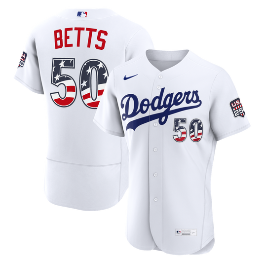 Fourth of July Men's Los Angeles Dodgers Mookie Betts White USA 250 Authentic Baseball Jersey