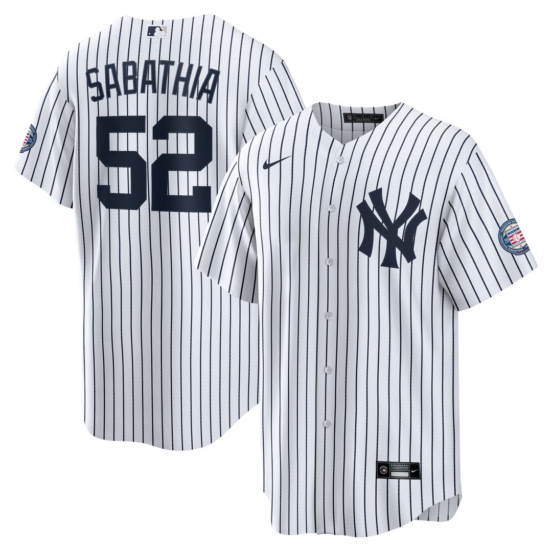 New York Yankees CC Sabathia White 2025 Baseball Hall of Fame Name & Number Retired Replica Baseball Jersey | MLB Baseball Jersey