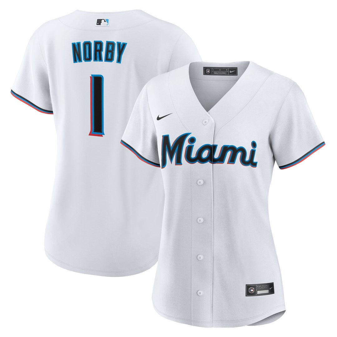 Miami Marlins Connor Norby White Home Replica Baseball Jersey - Women's