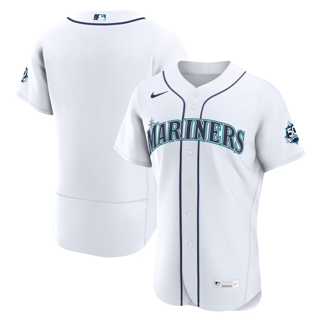Seattle Mariners White 50th Anniversary Patch Home Authentic Baseball Jersey