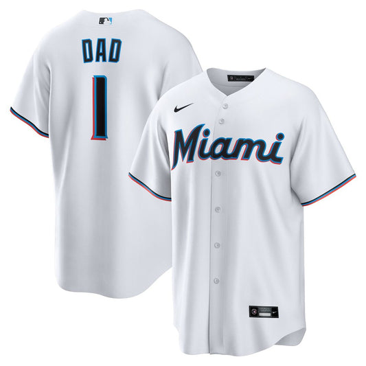 Miami Marlins White #1 Dad Home Replica Baseball Jersey