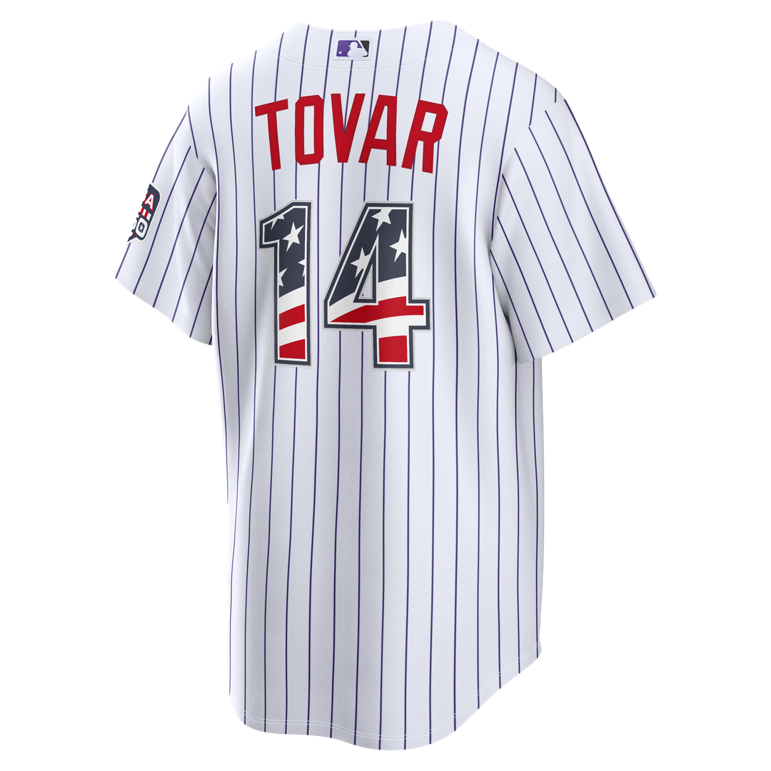 Fourth of July Men's Colorado Rockies Ezequiel Tovar White USA 250 Stadium Baseball Jersey | MLB Baseball Jersey