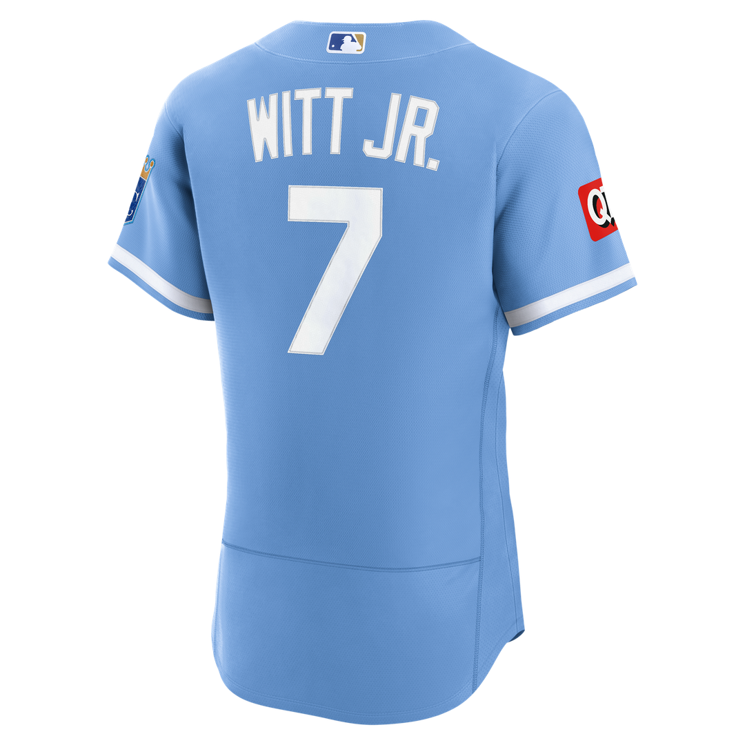 Kansas City Royals Bobby Witt Jr. Light Blue Alternate Authentic Sponsor Patch Baseball Jersey | MLB Baseball Jersey