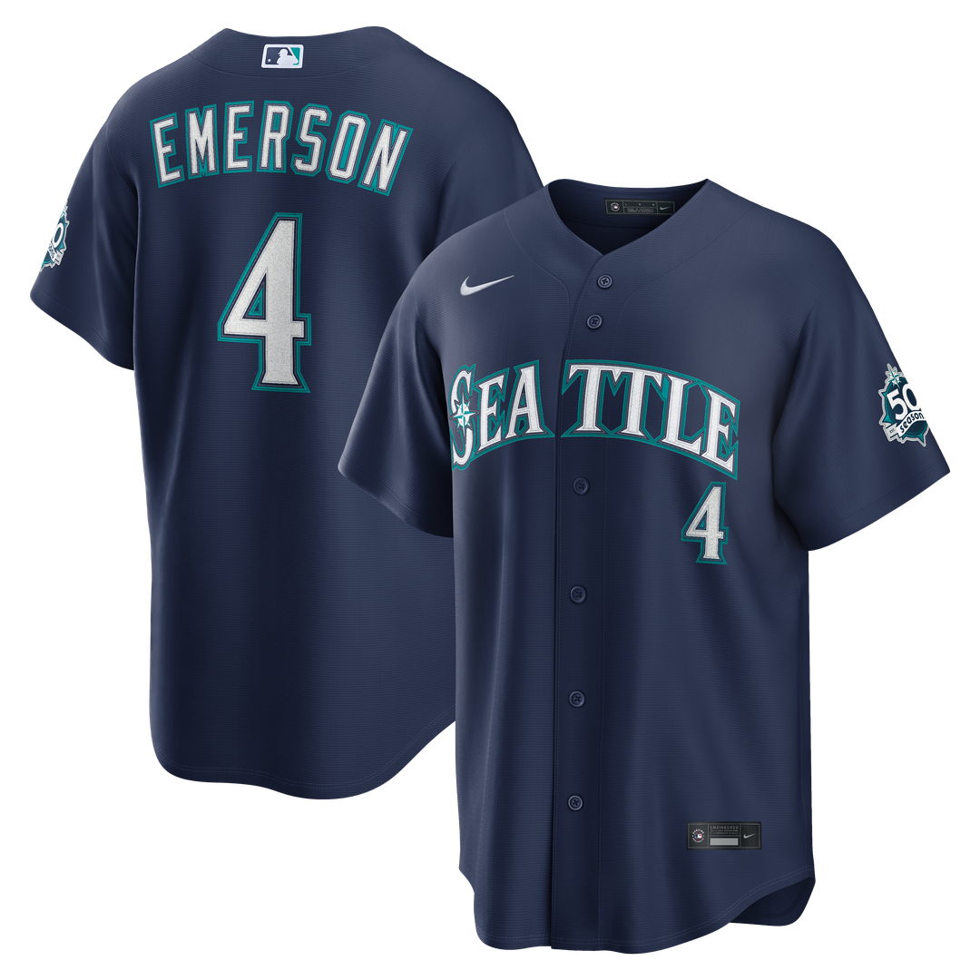 Seattle Mariners Colt Emerson Navy Road 50th Season Anniversary Patch Stadium Baseball Jersey
