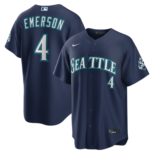 Seattle Mariners Colt Emerson Navy Road 50th Season Anniversary Patch Stadium Baseball Jersey