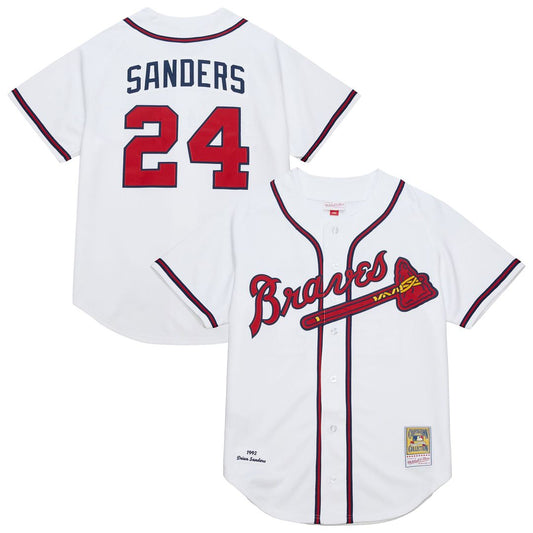 Atlanta Braves Deion Sanders White Cooperstown Collection 1992 Authentic Baseball Jersey