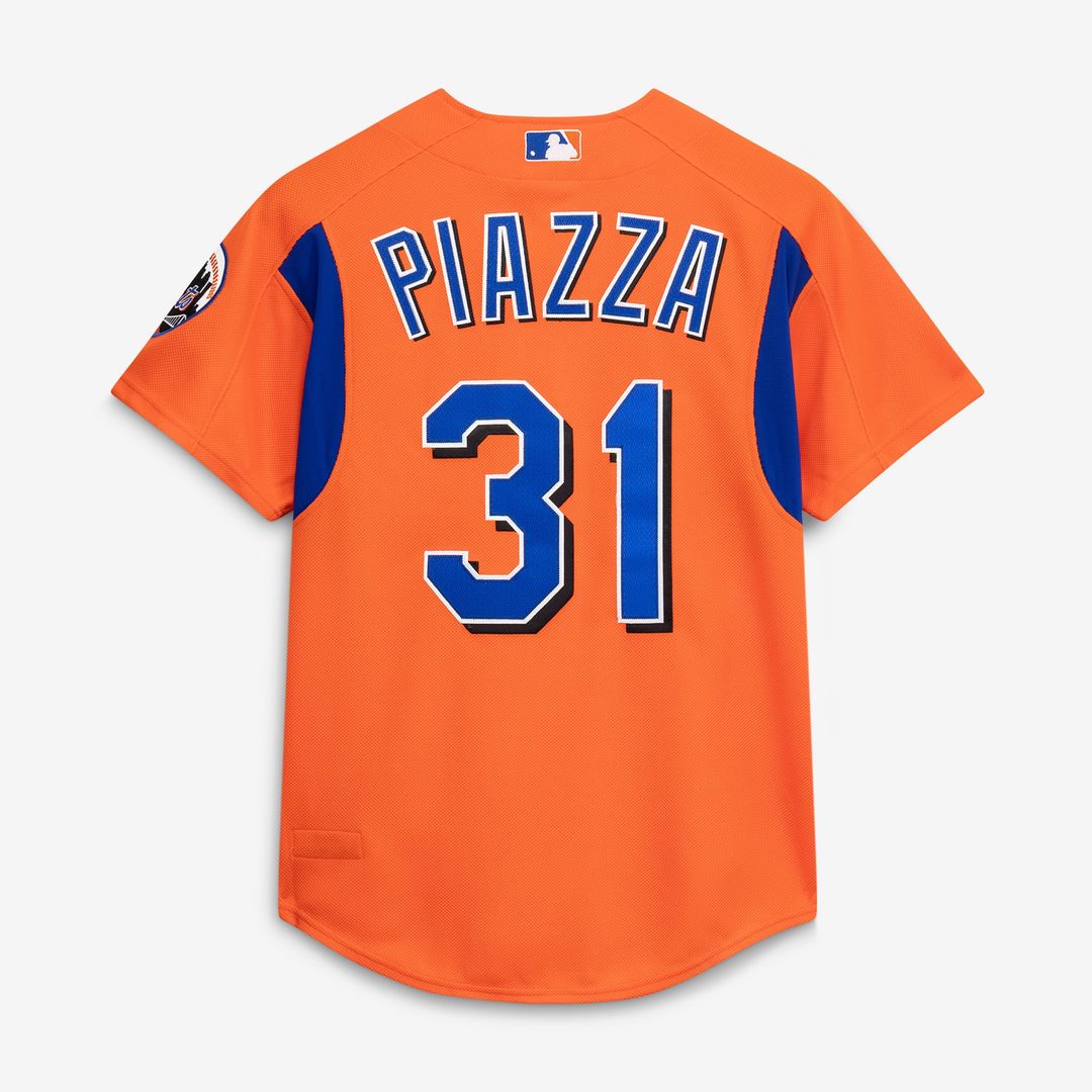 New York Mets Mike Piazza Orange Cooperstown Collection Mesh Batting Practice Button-Up Baseball Jersey | MLB Baseball Jersey