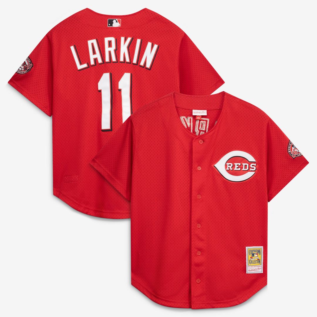 Cincinnati Reds Barry Larkin Red Throwback Cooperstown Mesh Batting Practice Baseball Jersey