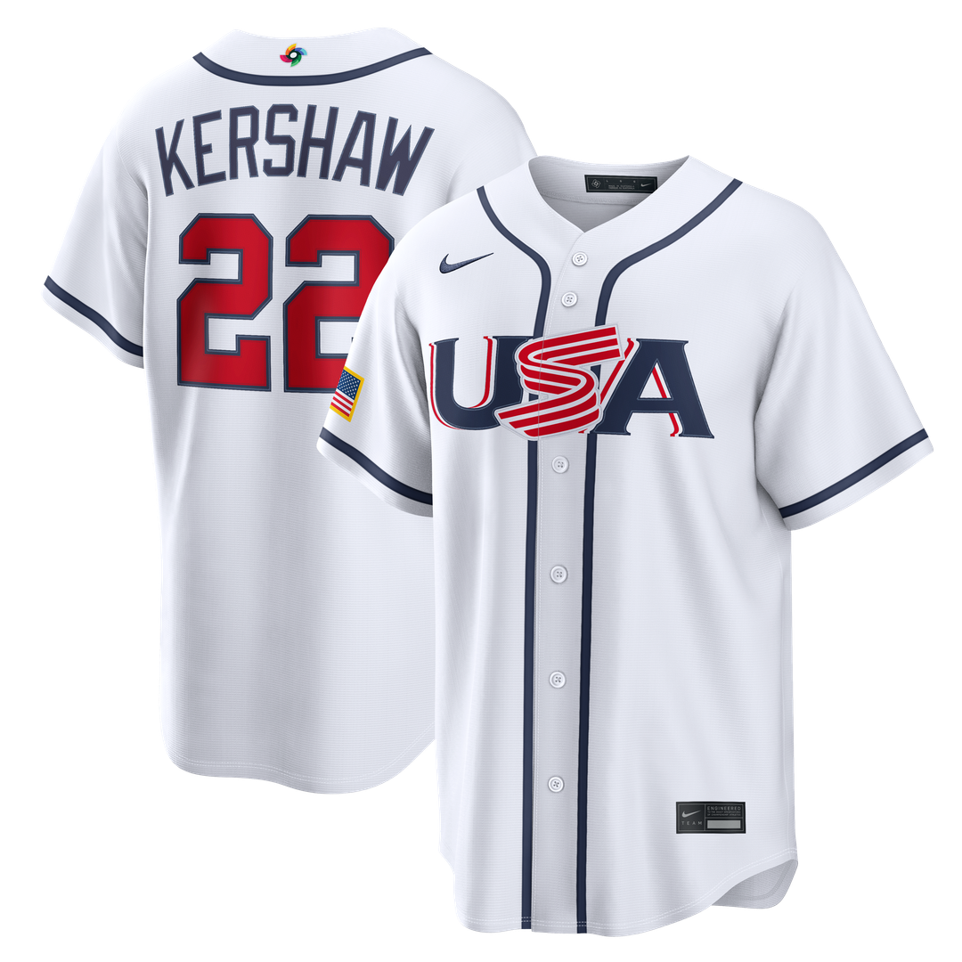 USA Baseball Clayton Kershaw White 2026 World Baseball Classic Home Stadium Baseball Jersey