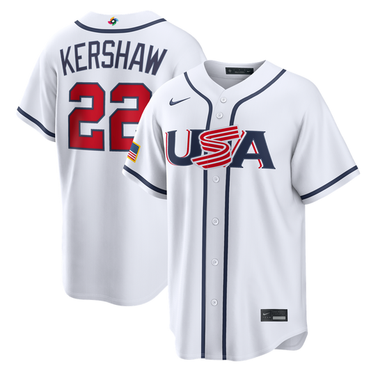 USA Baseball Clayton Kershaw White 2026 World Baseball Classic Home Stadium Baseball Jersey