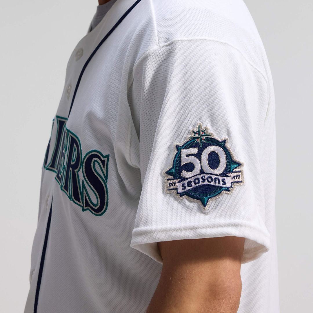 Seattle Mariners White 50th Anniversary Patch Home Authentic Baseball Jersey | MLB Baseball Jersey
