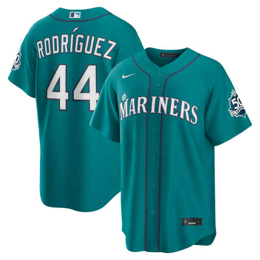 Seattle Mariners Julio Rodríguez Teal Alternate Stadium 50th Season Patch Baseball Jersey