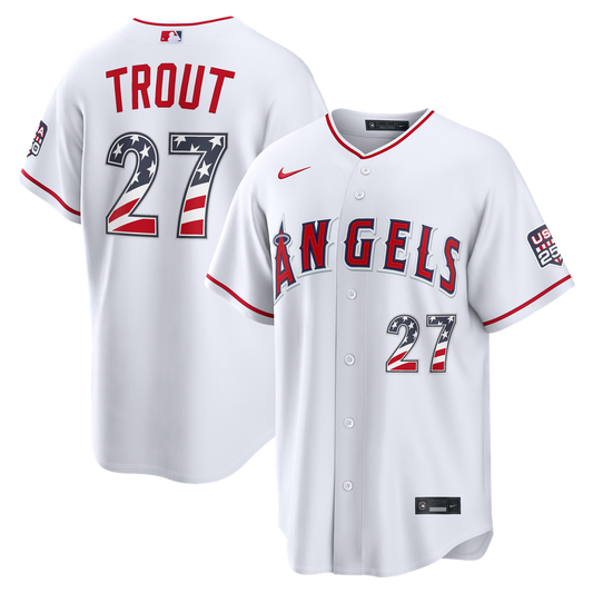 Fourth of July Men's Los Angeles Angels Mike Trout White USA 250 Stadium Baseball Jersey