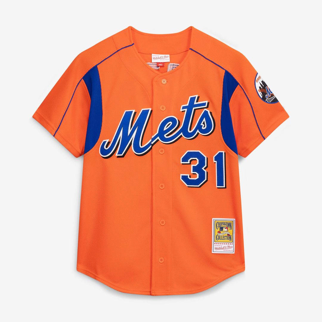 New York Mets Mike Piazza Orange Cooperstown Collection Mesh Batting Practice Button-Up Baseball Jersey | MLB Baseball Jersey